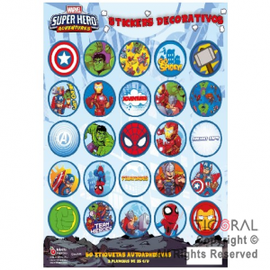 SUPER HEROES STICKERS AUTOADHESIVOS X 24 UNIDADES